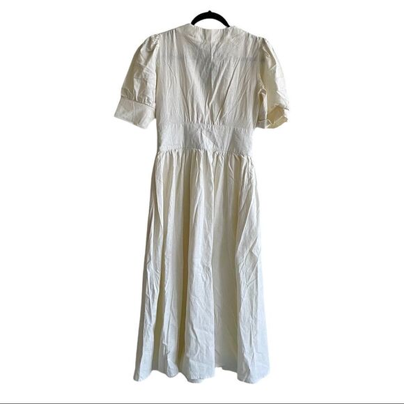 MOLEGI Short Sleeve Midi Dress Button Front Front Slit Cream S - Picture 4 of 8